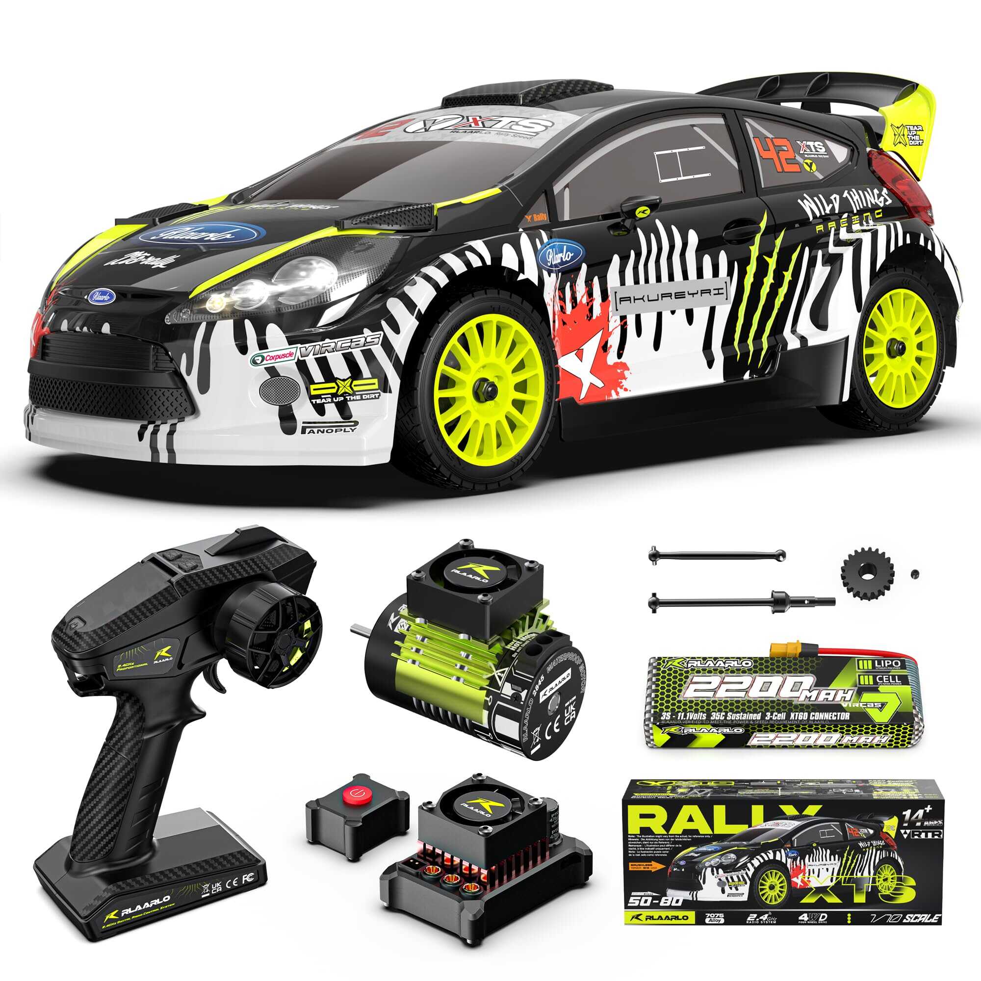 Rally Car Max 50mph Brushless RC Cars for Adults with Gyro 4WD RC Truck with Full Car Linkage Lighting Remote Control Trucks with 3S 2200mAh Rechargeable Battery Support 4400mAh Battery
