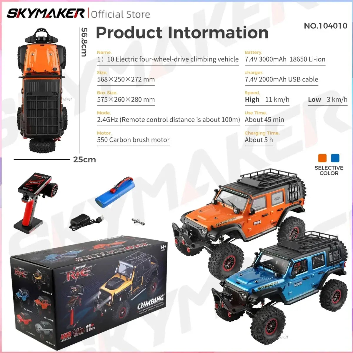 Wltoys 104010 1/10 Professional RC Car Off Road 4x4 2.4G 4WD Remote Control Cars 45 Minutes Working Time Climbing Car Adult Toy